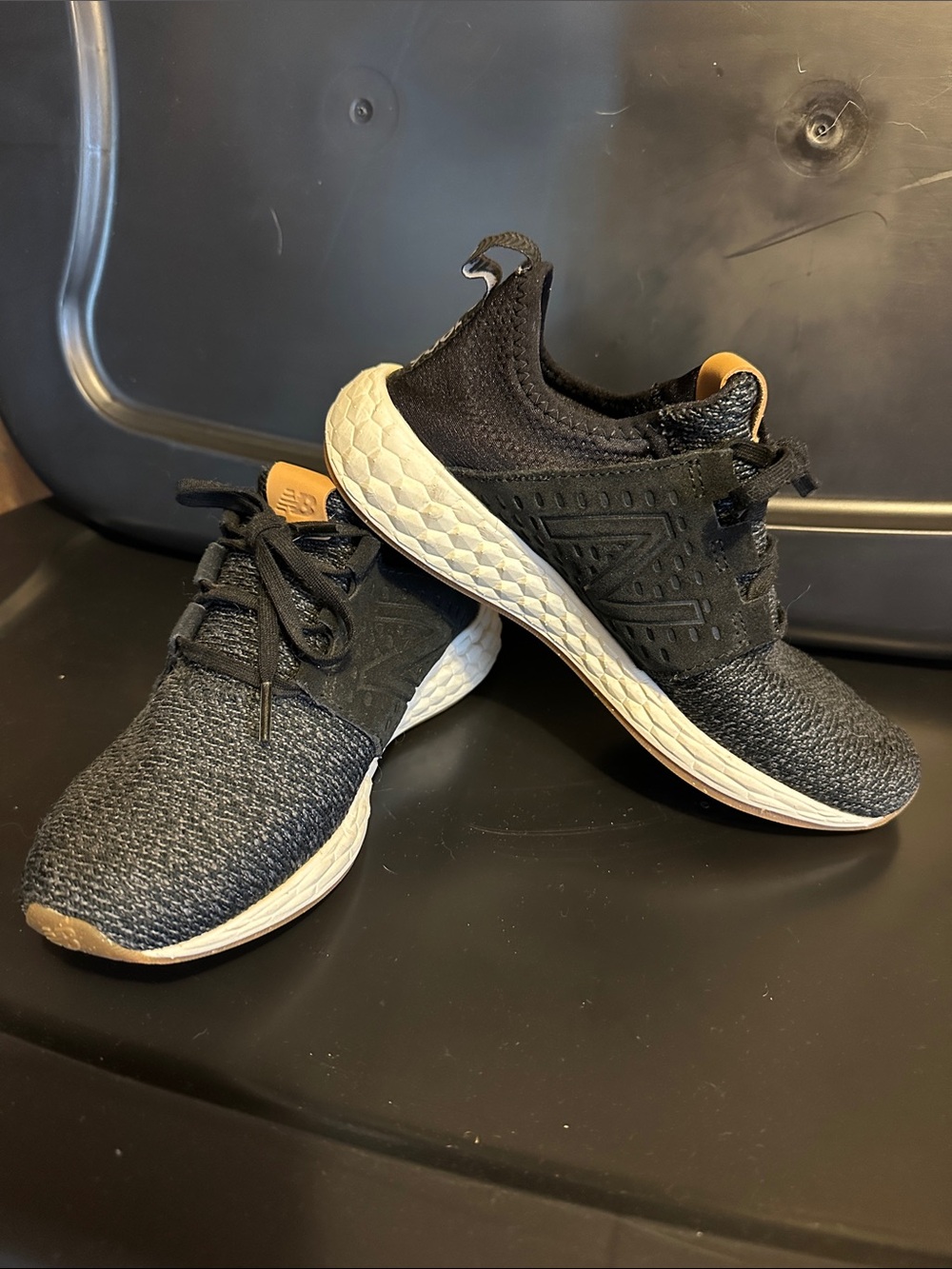 New Balance Women’s Black and Tan Lightweight Knit Sneakers